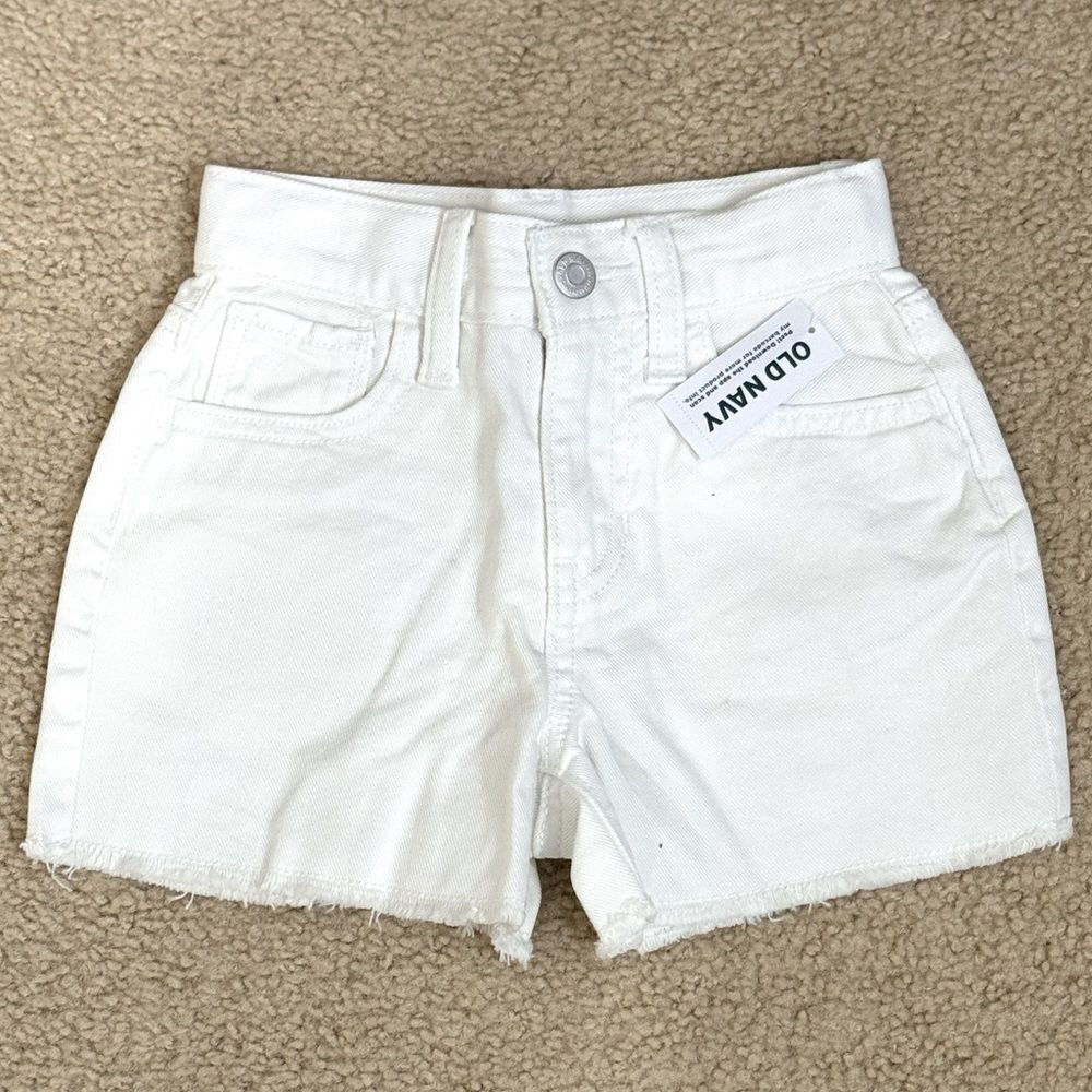 NWT Old Navy White Shorts High-Waisted Frayed-Hem Shorts for Girls Sz 7 Slim - Picture 1 of 4